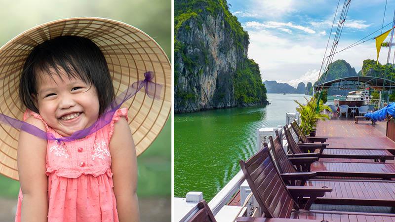 Vietnamesisk pige og sejltur i Halong bay i Vietnam